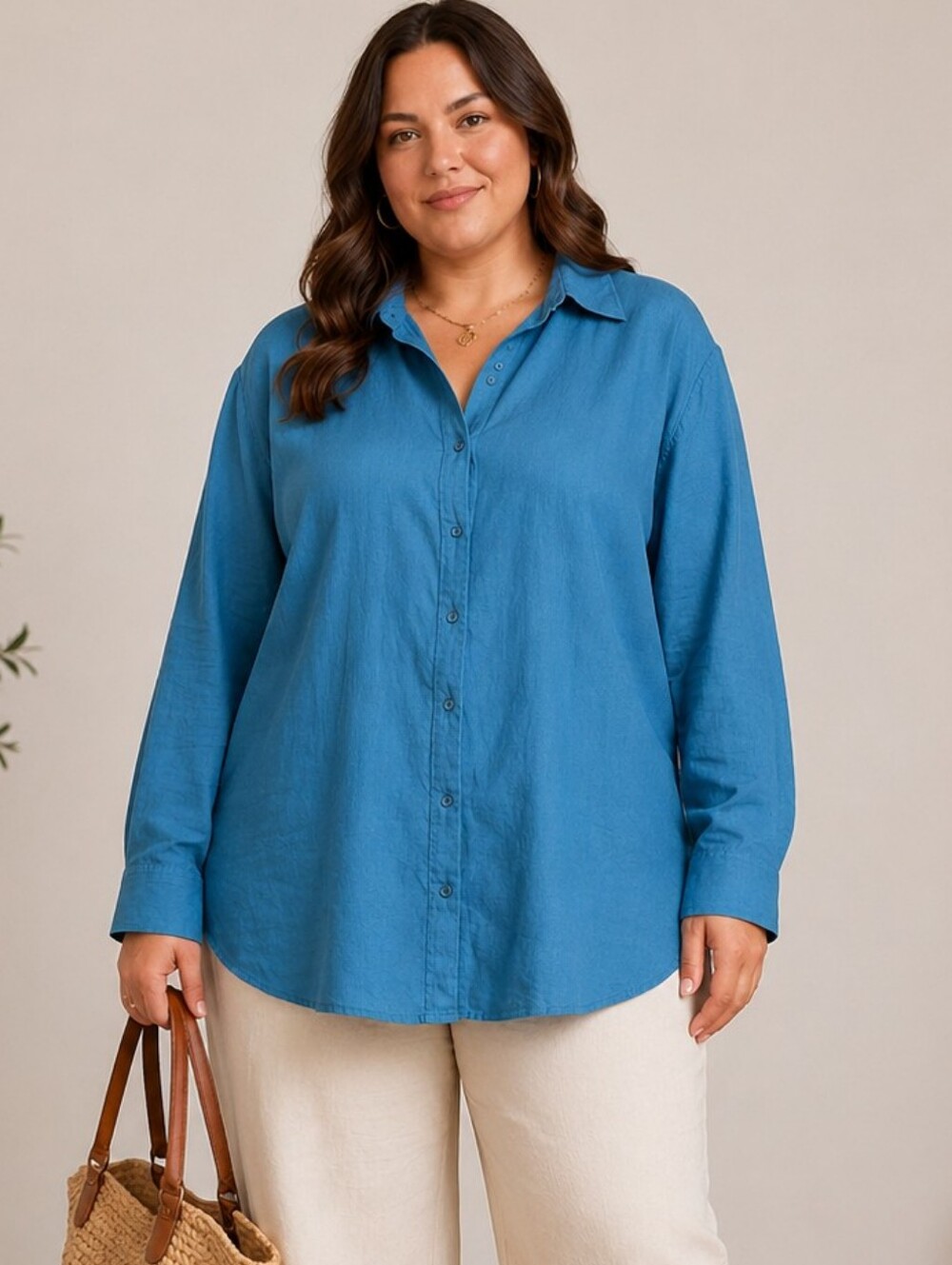 Eileen Fisher Linen Blend Button-Up Dress Shirt - Like NEW